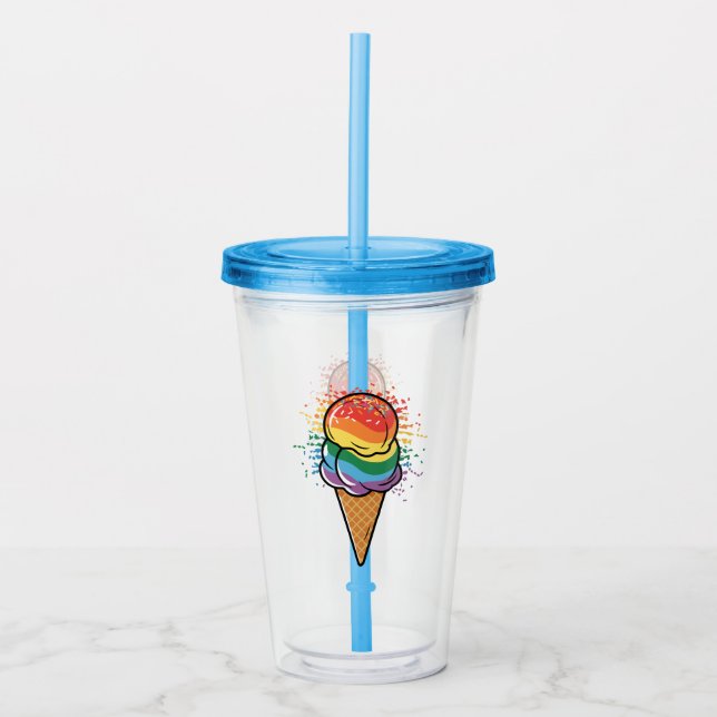 Rainbow LGBTQ+ Eiscreme Acryltrinkbecher (Vorderseite)
