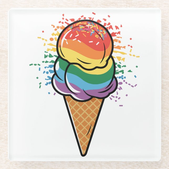 Rainbow LGBTQ+ Eiscreme Glasuntersetzer (Vorderseite)