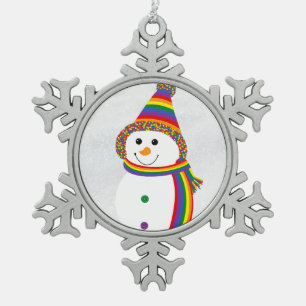 Rainbow LGBTQ Flag Snowman Snowperson Schneeflocken Zinn-Ornament
