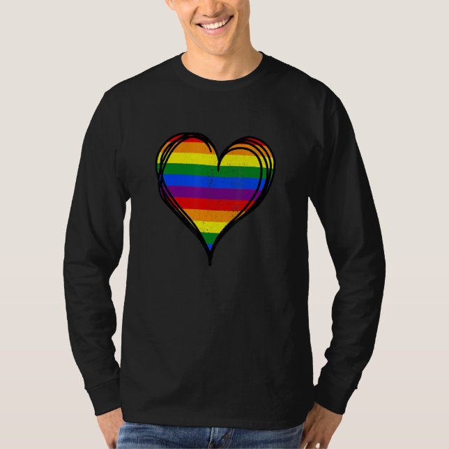 Rainbow LGBTQ Heart Pride Awareness Month Gay Lesb T-Shirt (Vorderseite)