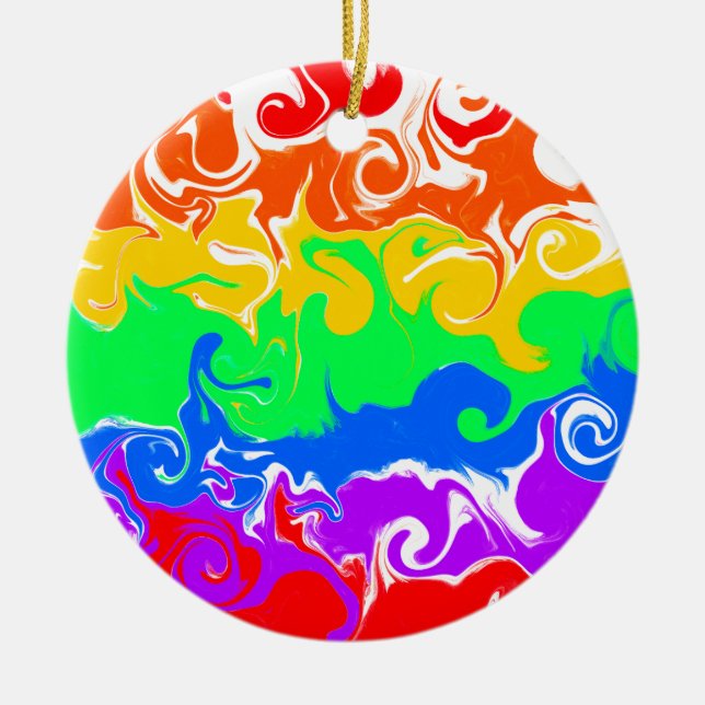 Rainbow LGBTQIA+ Weihnachten Keramik Ornament (Vorne)