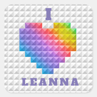 Rainbow Liebe Heart Geometric Muster Personalisier Quadratischer Aufkleber
