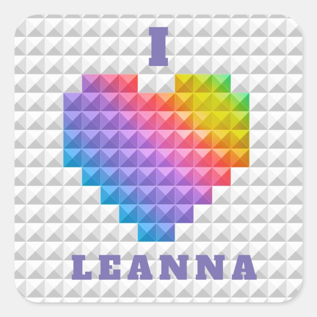 Rainbow Liebe Heart Geometric Muster Personalisier Quadratischer Aufkleber (Vorderseite)