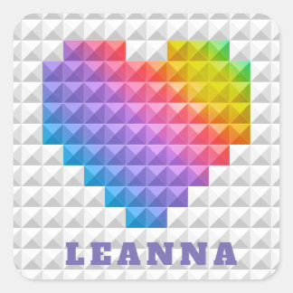 Rainbow Liebe Heart Geometric Muster Personalisier Quadratischer Aufkleber