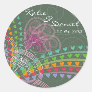 Rainbow Liebe Hört Rosa Wirbel Hochzeitsticker Runder Aufkleber