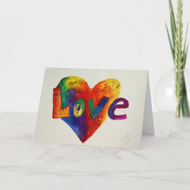 Rainbow Liebe Word Art Grußkarte oder Mitteilungsk Karte (Vorderseite)