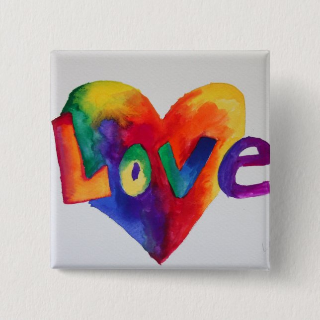 Rainbow Liebe Word Art Painting Button oder Button (Vorderseite)