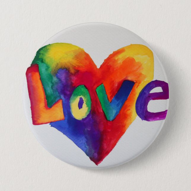 Rainbow Liebe Word Art Painting Button oder Button (Vorderseite)