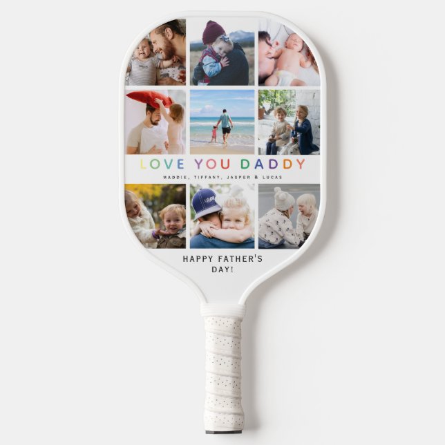 Rainbow 'LIEBE YOU DADDY' Foto Collage Keepake Pickleball Schläger (Vorderseite)