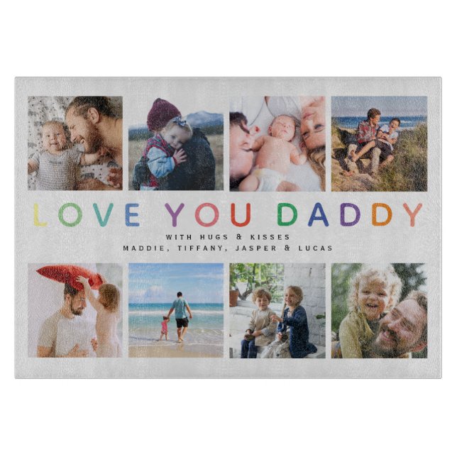 Rainbow 'LIEBE YOU DADDY' Foto Collage Keepake Schneidebrett (Vorderseite)