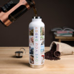 Rainbow 'LIEBE YOU DADDY' Foto Collage Keepake Trinkflasche<br><div class="desc">Erstellen Sie Ihre eigene Wasserflasche für Papa mit dieser 8 quadratischen Foto-Collage-Vorlage. Das Design zeichnet sich durch moderne Regenbogenprägung aus,  die "LIEBE YOU DADDY" personalisiert mit einer süßen Nachricht und Namen/s ausdrückt. Ein einzigartiges Geschenk zum Geburtstag,  Weihnachten oder zum Vater.</div>