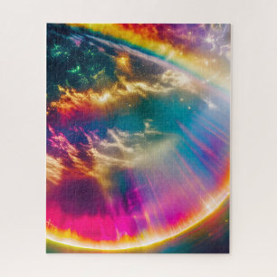 Rainbow Light Shine Behind Clouds in Starry Sky Puzzle