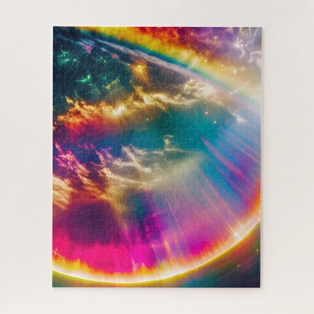 Rainbow Light Shine Behind Clouds in Starry Sky Puzzle (Vertikal)