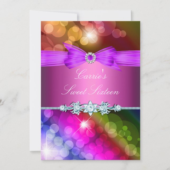 Rainbow Lights & Bow 16 . Geburtstag Einladung (Vorderseite)