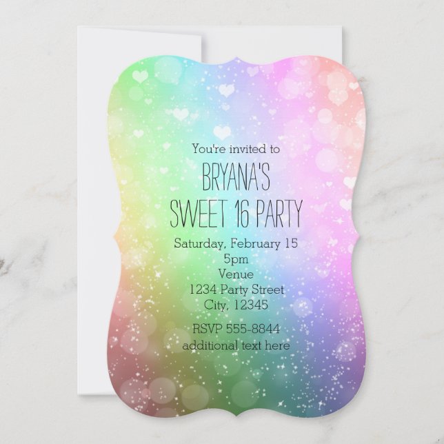 Rainbow Lights Sparkle Sweet 16 Party Einladungen (Vorderseite)