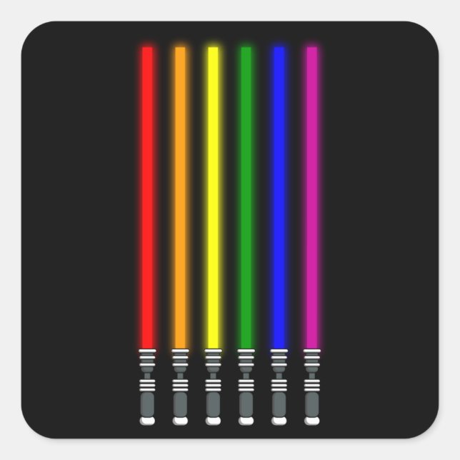 RAINBOW LIGHTSABER LGBT Pride Month LGBTQ Rainbow Quadratischer Aufkleber (Vorderseite)
