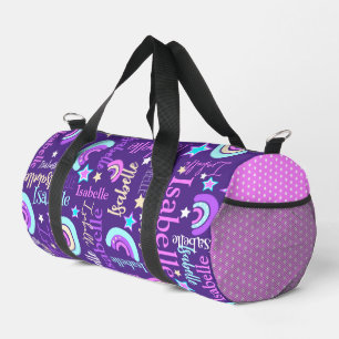 Rainbow lila rosa gelbe Stars Name Isabelle Duffle Bag