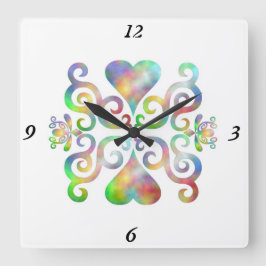 Rainbow Lily and Heart Quadratische Wanduhr