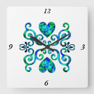 Rainbow Lily and Heart Quadratische Wanduhr