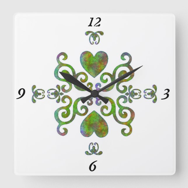 Rainbow Lily and Heart Quadratische Wanduhr (Vorderseite)