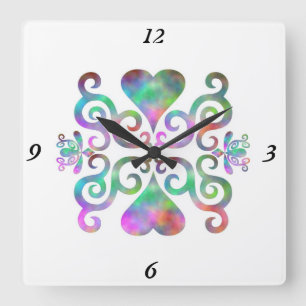 Rainbow Lily and Heart Quadratische Wanduhr