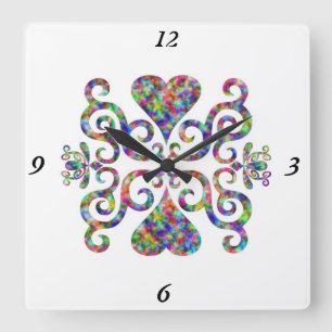 Rainbow Lily and Heart Quadratische Wanduhr