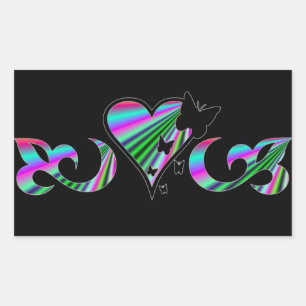 Rainbow Lily Heart and Butterfly Rechteckiger Aufkleber