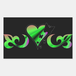 Rainbow Lily Heart and Butterfly Rechteckiger Aufkleber