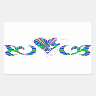 Rainbow Lily Heart and Butterfly Rechteckiger Aufkleber