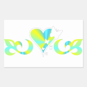Rainbow Lily Heart and Butterfly Rechteckiger Aufkleber