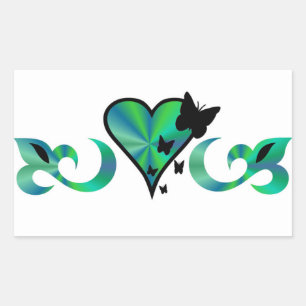 Rainbow Lily Heart and Butterfly Rechteckiger Aufkleber