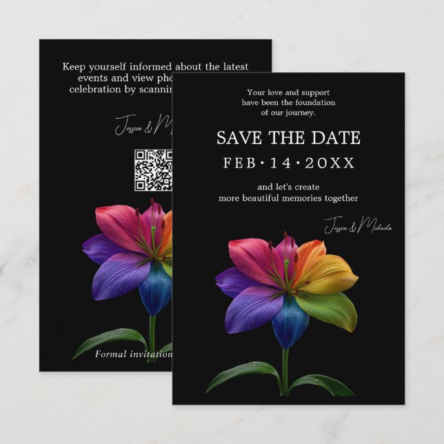 🌈 Rainbow Lily Save the Date — QR Update (Vorne/Hinten)