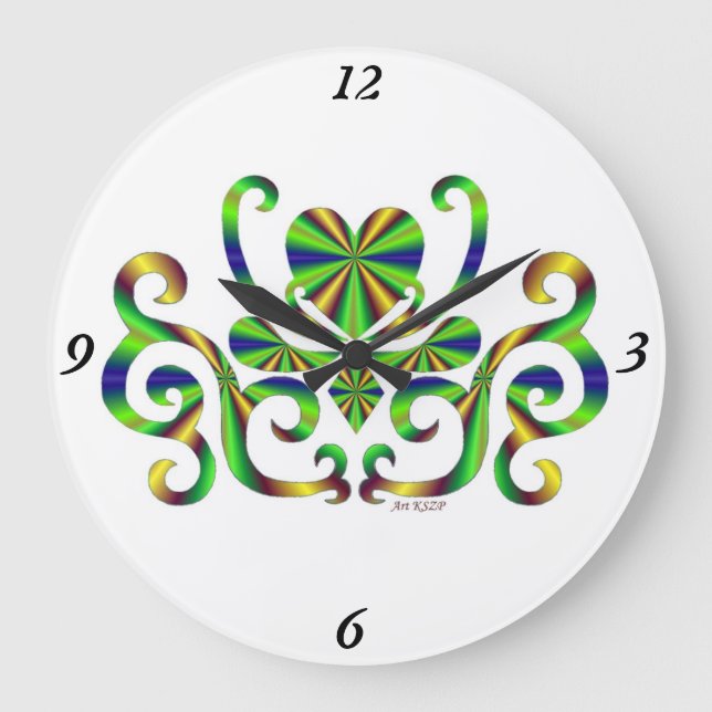 Rainbow Lily und Heart Große Wanduhr (Vorderseite)