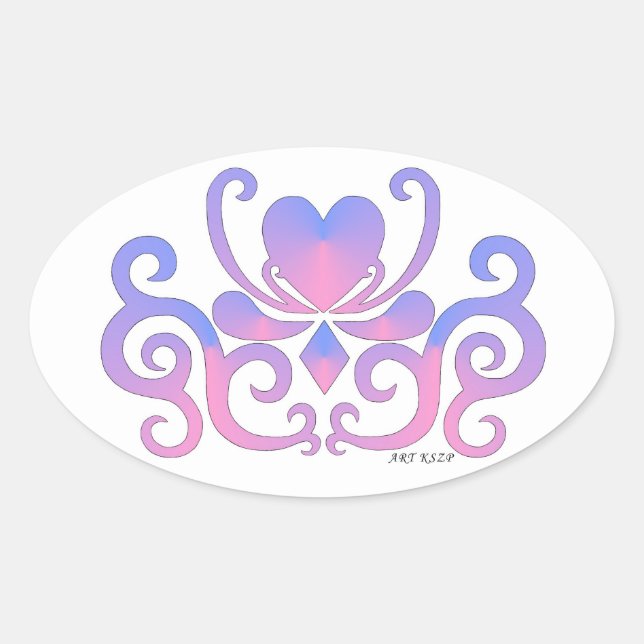 Rainbow Lily und Heart Ovaler Aufkleber (Vorderseite)