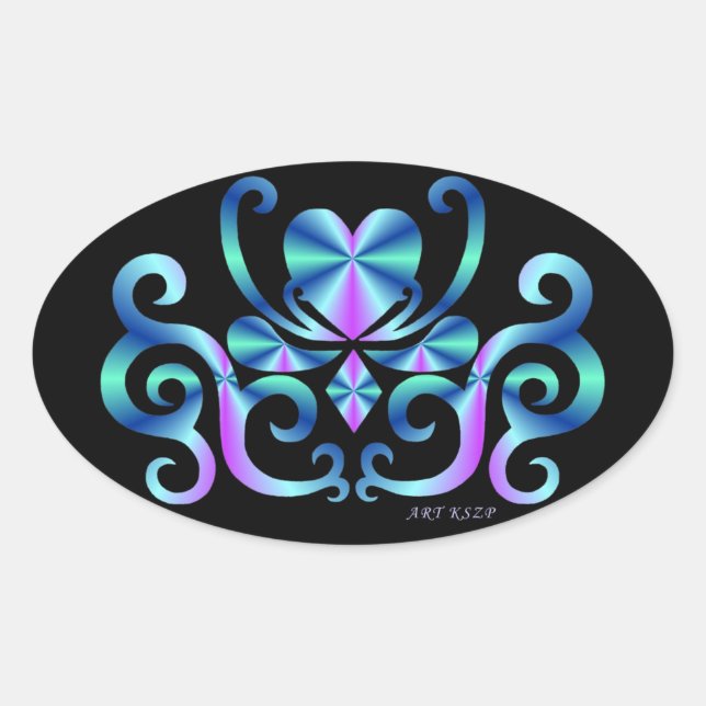 Rainbow Lily und Heart Ovaler Aufkleber (Vorderseite)