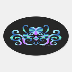 Rainbow Lily und Heart Ovaler Aufkleber