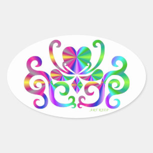Rainbow Lily und Heart Ovaler Aufkleber