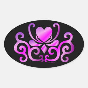 Rainbow Lily und Heart Ovaler Aufkleber