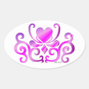 Rainbow Lily und Heart Ovaler Aufkleber