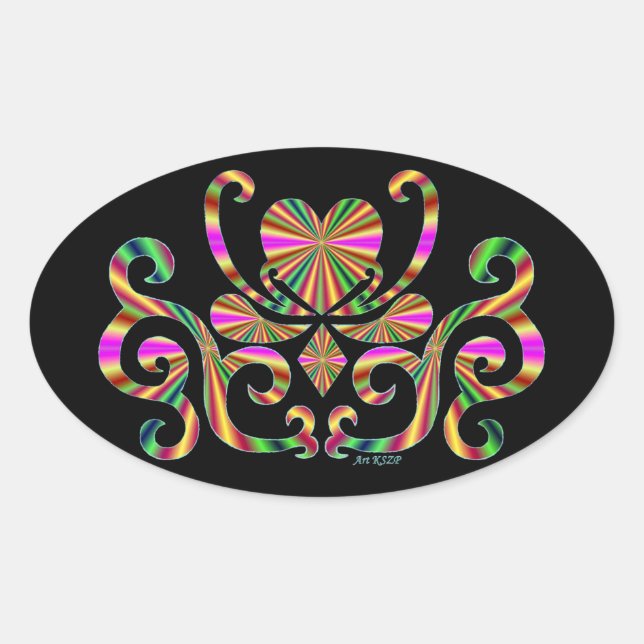 Rainbow Lily und Heart Ovaler Aufkleber (Vorderseite)
