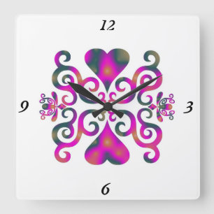 Rainbow Lily und Heart Quadratische Wanduhr