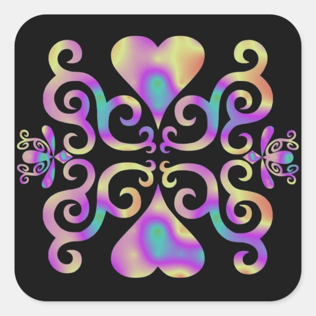Rainbow Lily und Heart Quadratischer Aufkleber (Vorderseite)