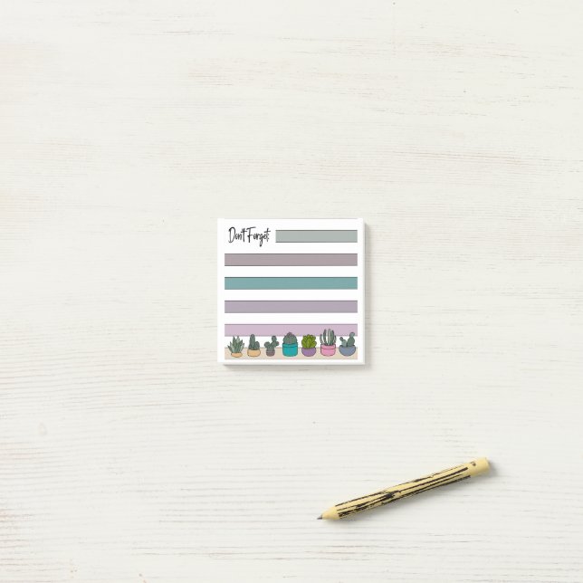 Rainbow Lined Potted Succulents & Cacti -  Post-it Klebezettel (Auf Schreibtisch)