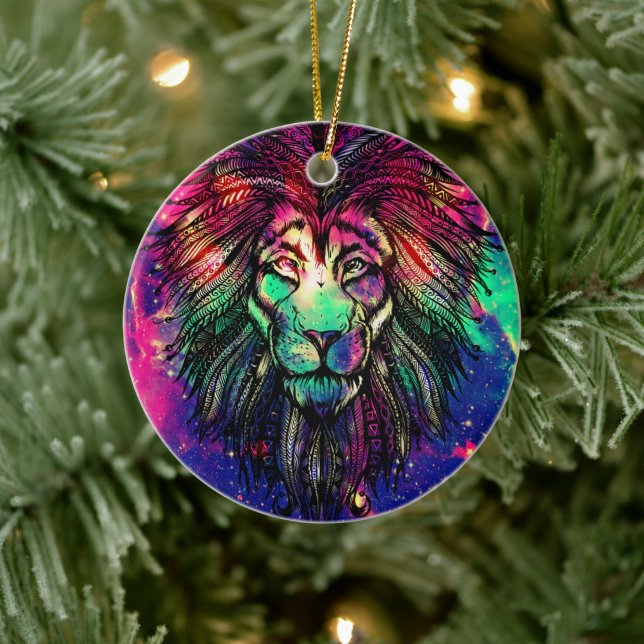 Rainbow Lion Hipster Galaxy Keramik Ornament (Baum)
