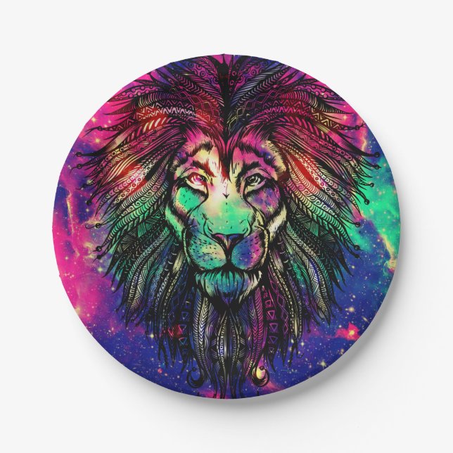 Rainbow Lion Hipster Galaxy Pappteller (Vorderseite)