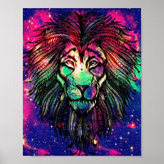 Rainbow Lion Hipster Galaxy Poster (Vorne)