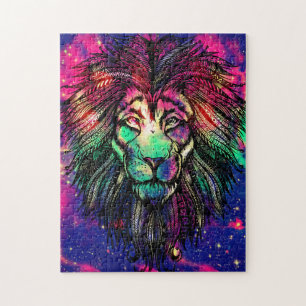 Rainbow Lion Hipster Galaxy Puzzle