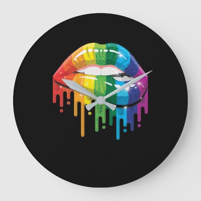 Rainbow Lipss Pride Gay Lesbian LGBT Geschenk Große Wanduhr (Vorderseite)