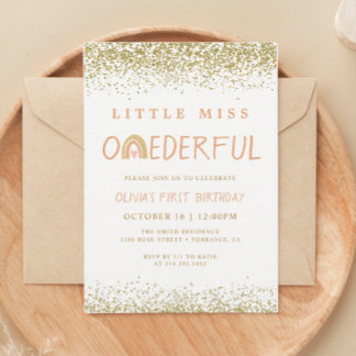 Rainbow Little Miss Onederful 1. Geburtstag Einladung