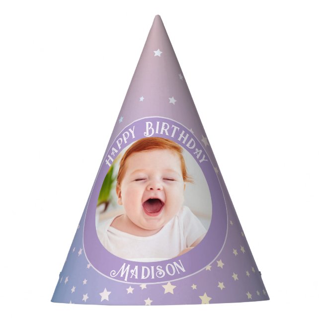 Rainbow Little Stars Kinder Foto Geburtstag Partyhütchen (Vorderseite)